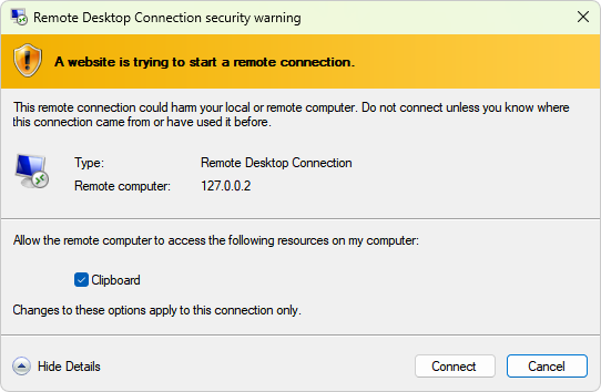 RDPCheck showing Warning